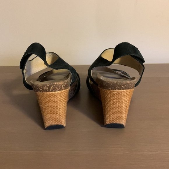 Tsubo Black and Tan Suede, Cork, and Rattan Wedges - Women’s Size 8.5 - Picture 5 of 8